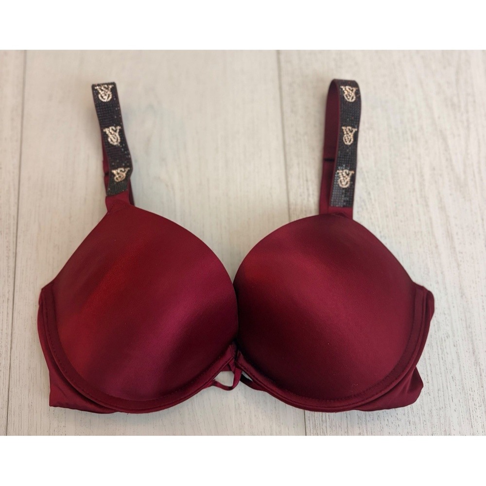 Victoria's Secret Shine Strap Bombshell Plunge Bra Sz 32D Campari Red